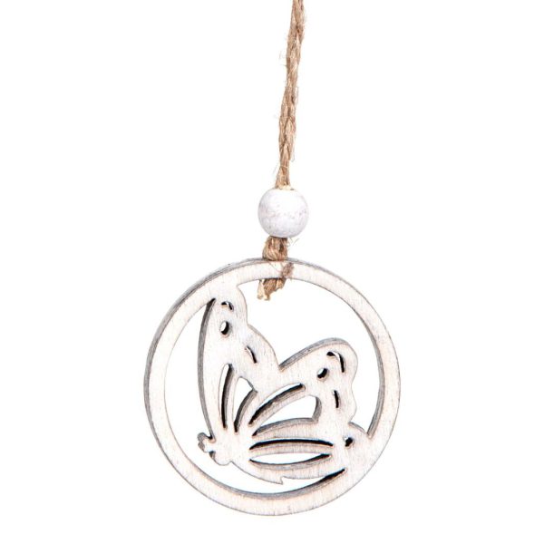 Mariposa Círculo Madera Blanca 4x4x0.4cm
