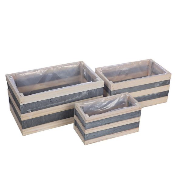 Jardinera Madera Gris Set3   14cm