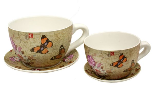 Taza Macetero Mariposa Set 2