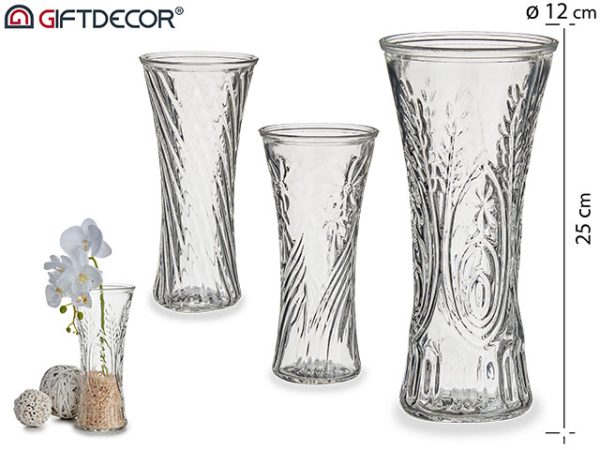 Florero Cristal 25x12 Relieve Med. Surtido
