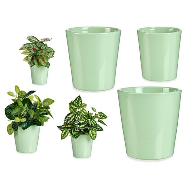 Maceta Cerámica Verde Set 3  11-14-17cm