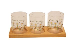 Jarron Cristal Para Velas base Madera 35x12x13