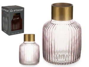 Jarrón Cristal Rayas Oro Grande Rosa