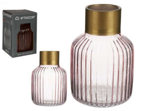 Jarrón Cristal Rayas Oro Peq Rosa