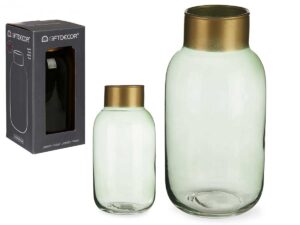 Jarrón Cristal Liso Oro Peq Verde